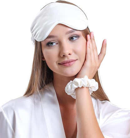 Vénera Silk Sleep Mask - 100% Pure 22 Momme Mulberry Silk Eye Sleeping Mask for Women and Men - Blackout Eye Mask for Sleeping (White)