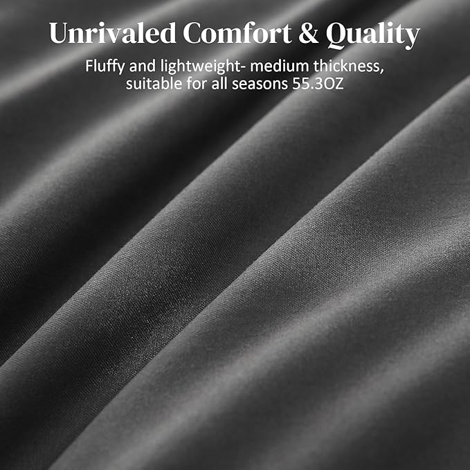 Dreamhood Down Feather Fiber Comforter Queen Size Fluffy Breathable Dark Grey Duvet Insert Ultra Soft All Season Luxury Bedding Comforter with Corner & Center Loops (90"x90")