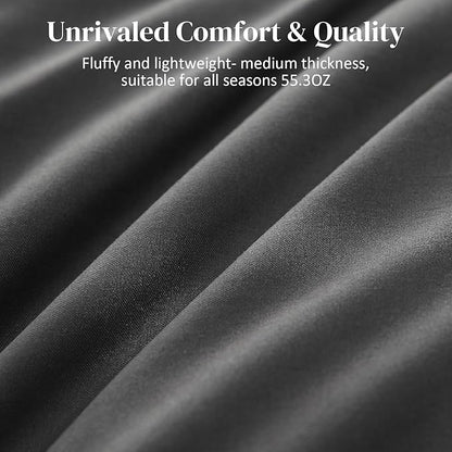 Dreamhood Down Feather Fiber Comforter Queen Size Fluffy Breathable Dark Grey Duvet Insert Ultra Soft All Season Luxury Bedding Comforter with Corner & Center Loops (90"x90")