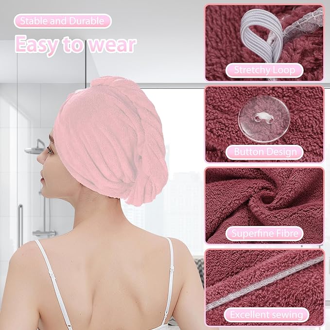Houldhowd Microfiber Hair Towel, 2 Pack Coral Velvet Quick Drying Bandana, Anti Frizz Hair Towel Microfiber Hair Towels for Women (Large Blue, Pink)