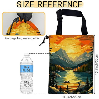 Lake in Mountains Car Garbage Bag, Small Car Trash Bag Hanging,Drawstring Car Garbage Bag with Adjustable Buckle for Car Back Seat,SUVs,Camping,Road Trips