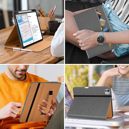 DTTO for iPad Pro 13 inch Case (M5/M4) 2025/2024, Premium Leather Business Folio Stand Cover with Pencil Holder - Auto Wake/Sleep & Multiple Viewing Angles, Built in Hand Strap & Pocket, Grey