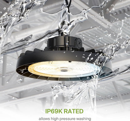 ASD LED High Bay UFO Light Fixture, Commercial Shop Lighting | 3CCT, Dimmable, IP69K Waterproof, DLC Premium, UL Listed | 200W 31900LM 3000-5000K 100-277V | Warehouse, Garage, Workshop Lamp | Black