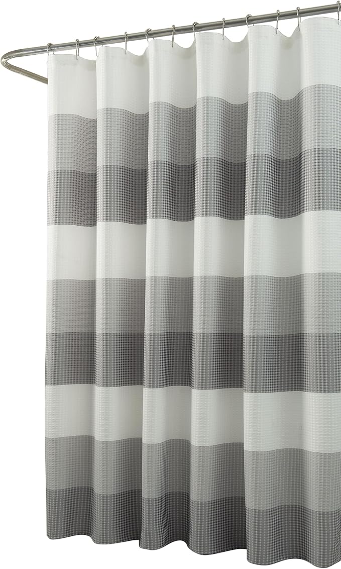 Dainty Home | Smoke Grey Ombre Waffle Weave Shower Curtain - 70" x 72" - Water Resistant Polyester Blend Fabric Shower Curtain - The Best Gradient Design Washable Waffle Shower Curtain