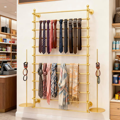 12 Layers Gold Wall Display Stand Wrapping Paper Ribbon Organizer Tie Scarf Rack Belt Towel Holder Spool Hijab Stand Metal Shelving for Home, Retail Stores, Flower Shop, Studio, Sewing-80cm