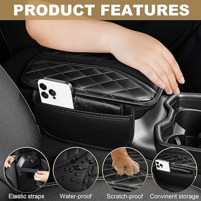 Center Console Cover Fit for TL: Scratch and Wear Resistant Console Cover Leather with 2 Storage Bags -Upgraded Armrest Coverfor Car,Anti-Scratch Auto Armrest Pad Accessory （Black