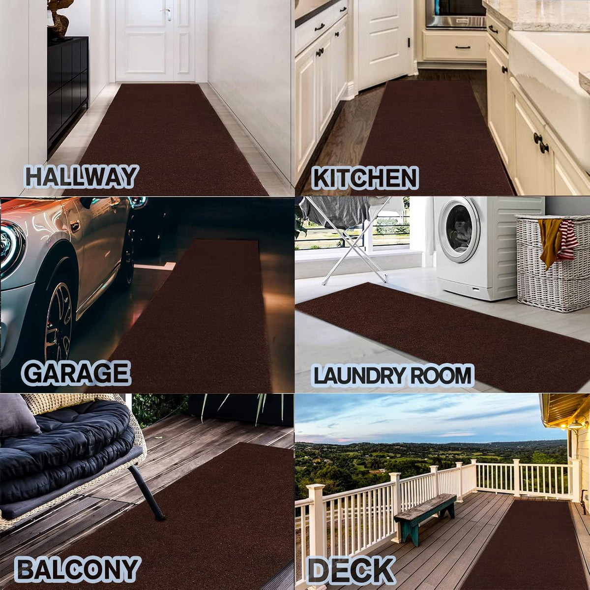 Custom Size Backed Non-Slip Area Rugs Runner, Easy Clean, Waterproof Runner Rugs for Hallway Entryway, Kitchen, Laundry, 3FT x 64FT, Brown