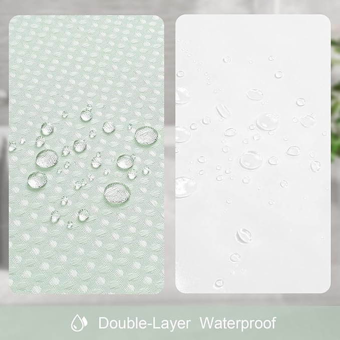 Craidlela 3 in 1 Extra Long Mint Green Shower Curtain Set-72 W x 84 H, Modern Waffle and PEVA Liner Set with 12 Stainless Steel Hooks, Waterproof Fabric for Bathroom