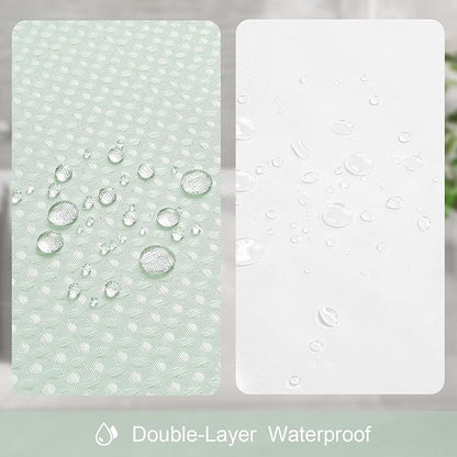 Craidlela 3 in 1 Extra Long Mint Green Shower Curtain Set-72 W x 84 H, Modern Waffle and PEVA Liner Set with 12 Stainless Steel Hooks, Waterproof Fabric for Bathroom