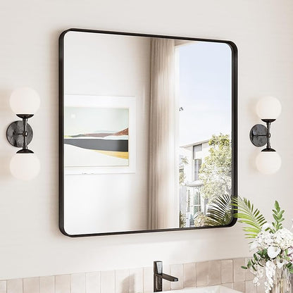TokeShimi 30 x 30 Black Bathroom Mirror, Rectangle Bathroom Wall Mirror