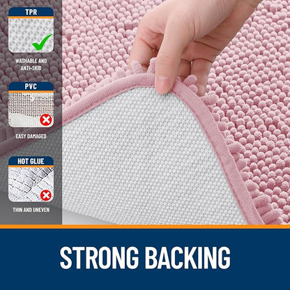 OLANLY Bathroom Rugs 36x24, Extra Soft Absorbent Chenille Bath Rugs, Rubber Backing Quick Dry, Machine Washable Bath Mats for Bathroom Floor, Tub and Shower, Home Decor Accessories, Dusty Rose