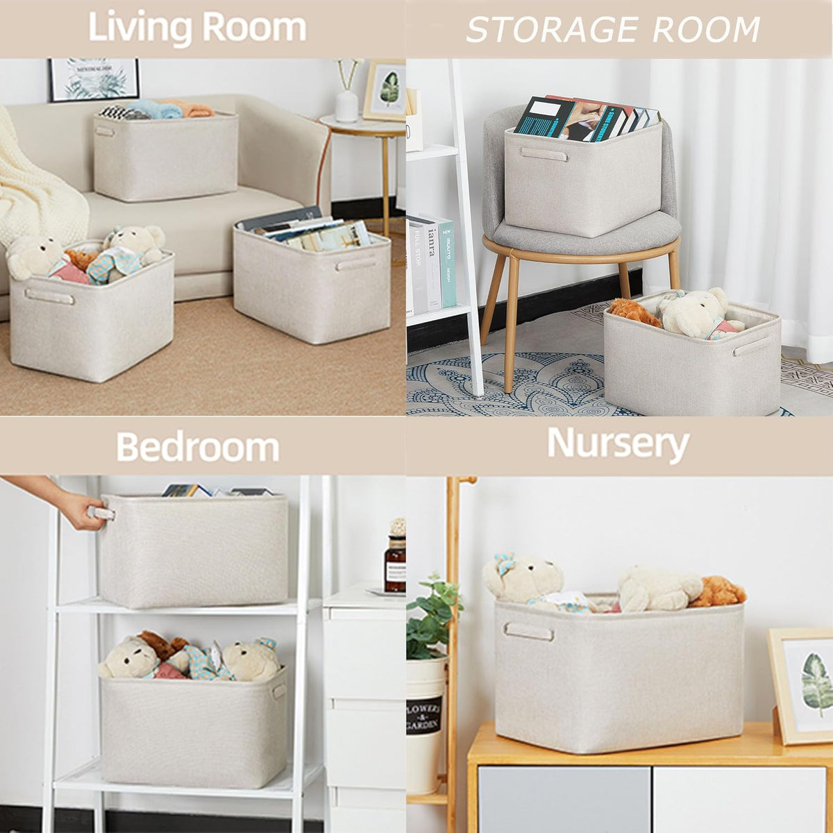 HNZIGE Large Fabric Storage Baskets for Storage 3 Pack Shelf Closet Storage Bins Baskets for Organizing Linen Cloth Decorative Baskets Organizers Home Nursery Toy Cream 15“ x 11” x 9“