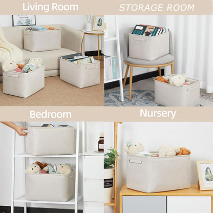 HNZIGE Large Fabric Storage Baskets for Storage 3 Pack Shelf Closet Storage Bins Baskets for Organizing Linen Cloth Decorative Baskets Organizers Home Nursery Toy Cream 15“ x 11” x 9“