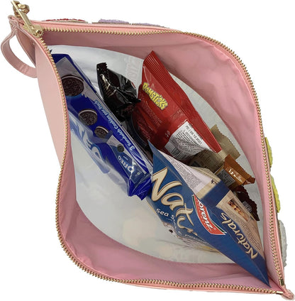 TopTTanBo Chenille Letter Clear Bag Purse Multi-purpose Transparent Waterproof Snacks Makeup Tote Bag with Wrist Strap