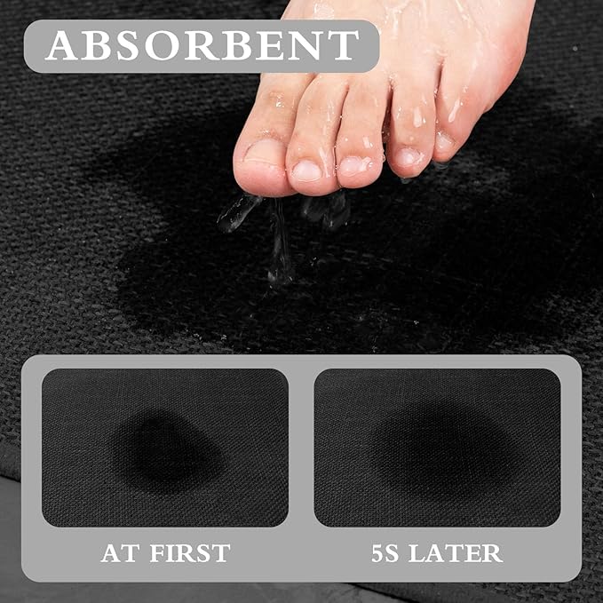 YIHOUSE Black Bathroom Rug Sets 2 Piece, Bathroom Mat Quick Dry, Thin Bath Rug Set,Absorbent Bath Mat for Bath Room Non Slip Washable for Toilet and Floor(17.5"x24"U+17"x24")