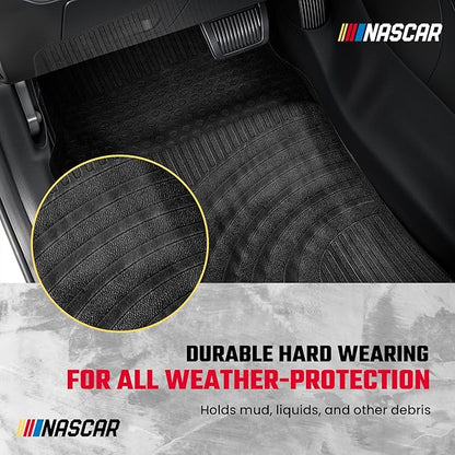 NASCAR Essential Car Floor Mats – 4-Piece Set | All-Weather Protection | Universal Fit for Cars, Trucks & SUVs | Trim-to-Fit | Black Rubber Floor Mats