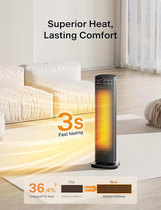 PELONIS Oscillating Ceramic Tower Indoor Space Heater