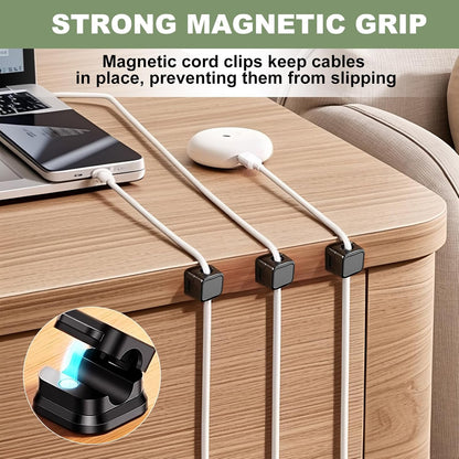 8 Pack Magnetic Cord Organizer, Strong Adhesive Desk Magnetic Cable Clips Management, Ideal Phone Cord Holder for Nightstand Desk Car Home Office Charger Holder (Black)