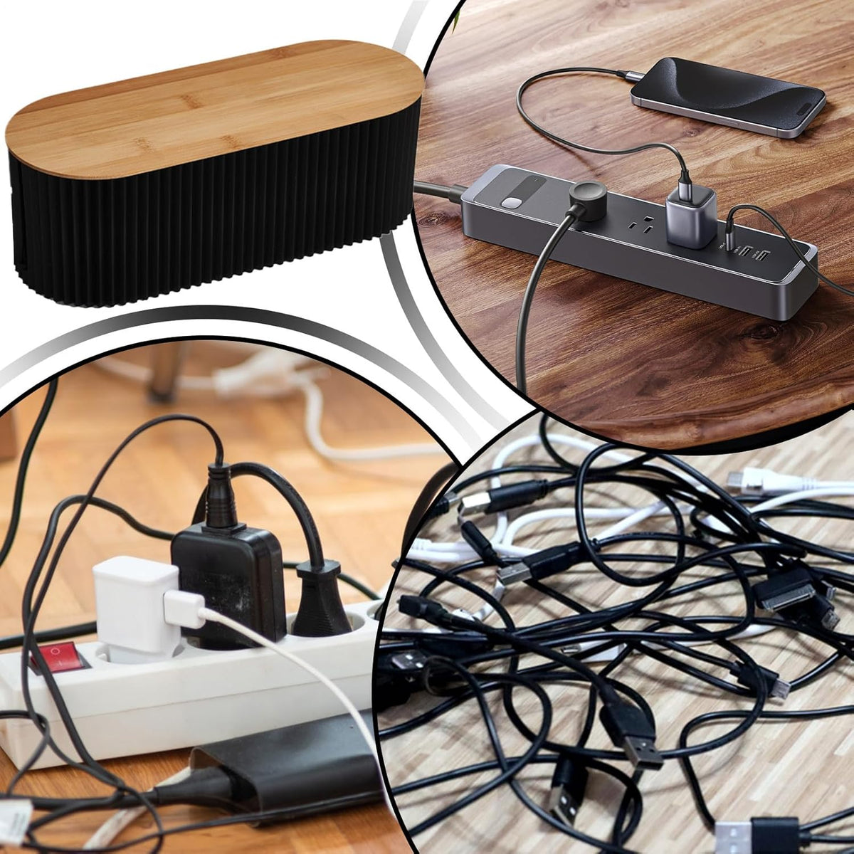Cable Management Box, Safe Cord Organizer for Desk, Wire Storage Box with Extension Hiders, Tidy Desktop Solution, Cable Holder for Study Room, Living Room, Bedroom, Offices