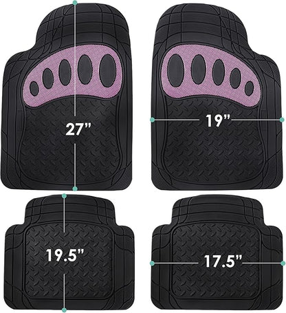 FH Group Auto Rubber Mats - Heavy-Duty, Universal Fit Full Set, Climaproof, Trimmable for Sedan, SUV, Truck Mats - Footprint Dresign, Pink