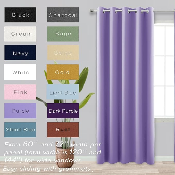 KOUFALL 72x84 Inches Long Purple Blackout Curtains