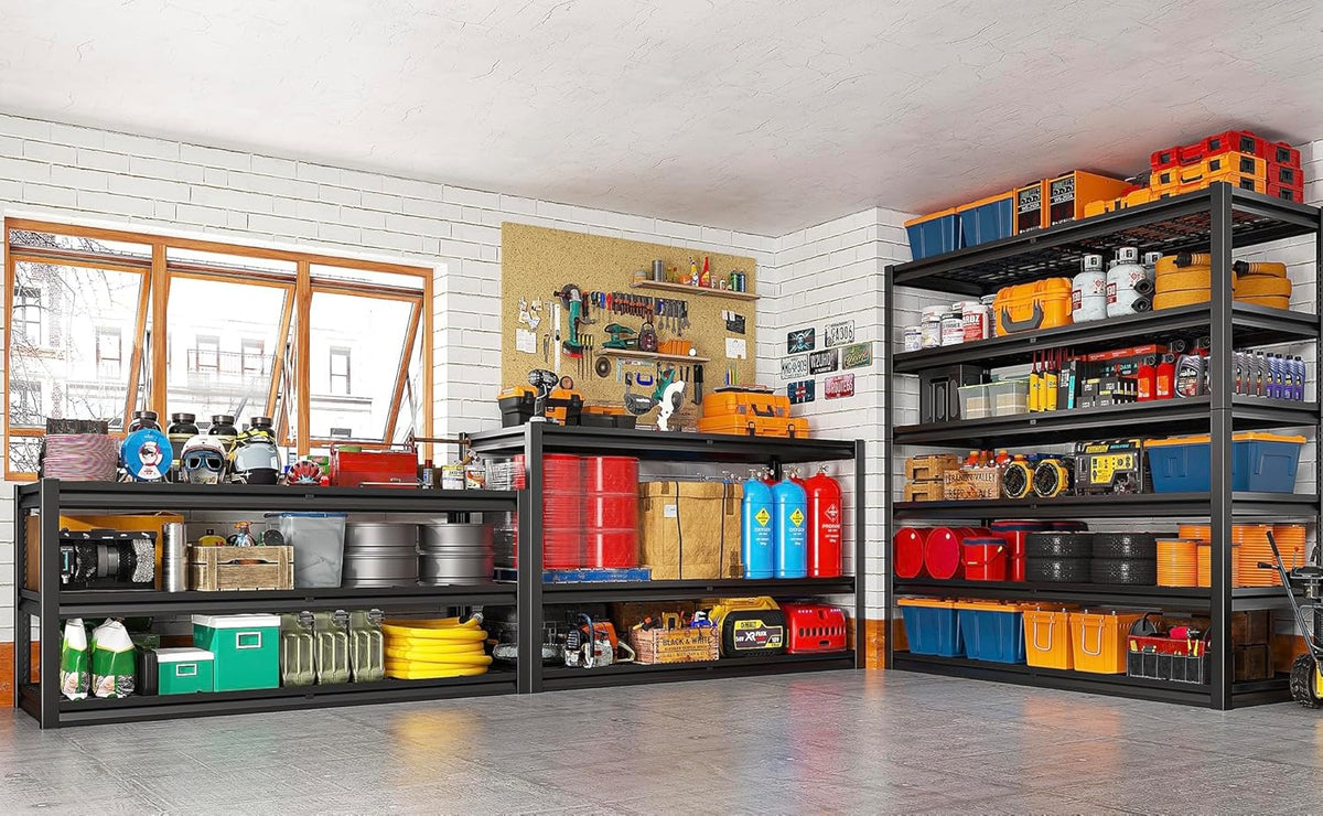 REIBII 3500LBS Garage Shelving, Adjustable Storage Shelves Heavy Duty, 6 Tier Heavy Duty Shelving, Metal Shelving Unit for Warehouse, Basement, Industrial, 55" W x 26" D x 84" H, Black, 2 Pack