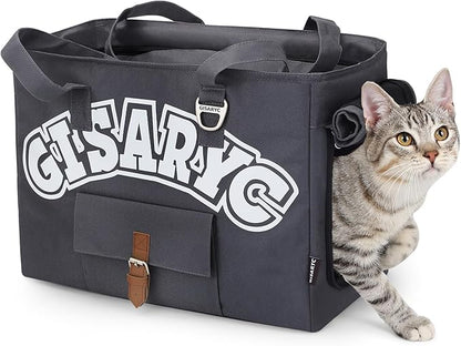 Dog Purse Carrier for Small Dogs, Cats and Puppies – Soft-Sided Foldable Pet Travel Bag with Multi Pockets, 3-Sided Mesh & Rollable Cover for Nervous Cats, Fits Pets up to 15 lbs (Grey)