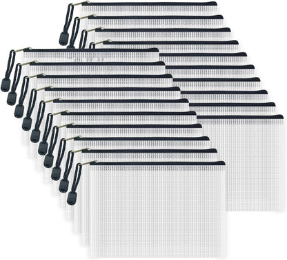 AUSTARK 20 Pcs Zipper File Bags, Plastic Mesh Pouch, Board Game Storage, Waterproof Bags for Office School (B6 Size 7.6''x5.3'', White and Black)