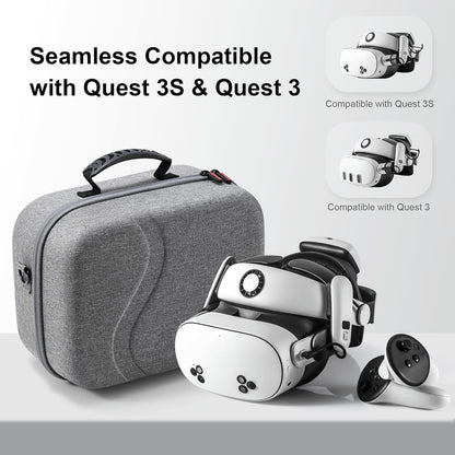 Large Carrying Case for Meta Quest 3/Quest 3S, Compatible with BOBOVR S3 Pro/Kiwi Design Battery Head Strap, Controllers & Accessories, Portable Hard Travel Case for Oculus Quest 3/3S Gray