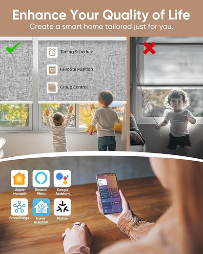Kincmo Motorized Blinds with Remote, 100% Blackout Motorized Roller Shades Work