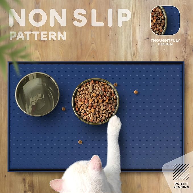 Dog Food Mat - 28x18” Large Silicone Stove Top Protector, Silicone Pet Feeding Mat, Raised Edges Dog Mat for Food and Water Prevent Spill, Waterproof Cat Placemats Protect Floors, Easy Clean Bowl