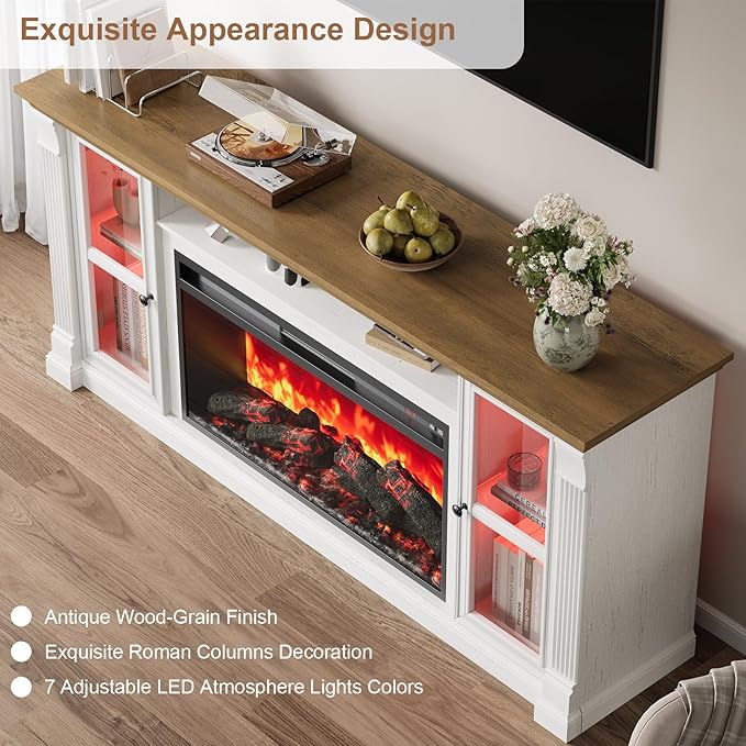 Farmhouse Fireplace TV Stand Up to 80" TVs, Media Console