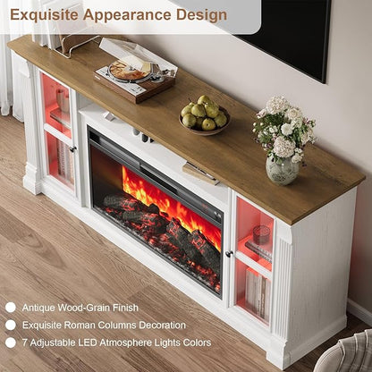 Farmhouse Fireplace TV Stand Up to 80" TVs, Media Console