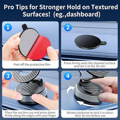 Car Phone Holder for Magsafe, Suction Cup Phone Mount 360° Adjustable Vacuum Magnetic Phone Holder, Cell Phone Holders for Your Car Compatible with iPhone 17 Pro Max 16 15 14 13 12 (Carbon Fiber)
