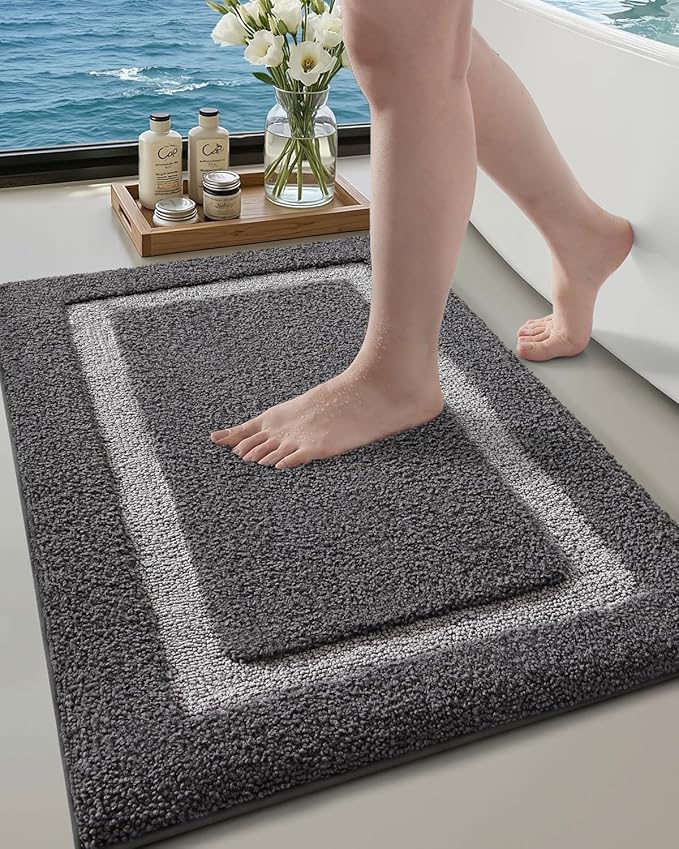Color&Geometry Bathroom Rugs, Water Absorbent and Quick Dry Microfiber Bath Rugs-24"x36", Non-Slip, Machine Washable, Extra Soft Plush Bath Mats for Bathroom, Laundry Room, Dark and Light Grey