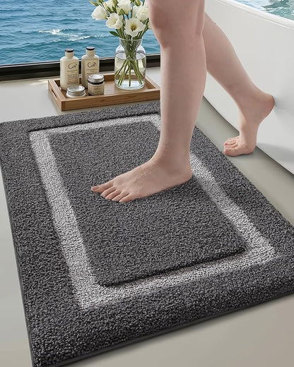 Color&Geometry Bathroom Rugs, Water Absorbent and Quick Dry Microfiber Bath Rugs-24"x36", Non-Slip, Machine Washable, Extra Soft Plush Bath Mats for Bathroom, Laundry Room, Dark and Light Grey