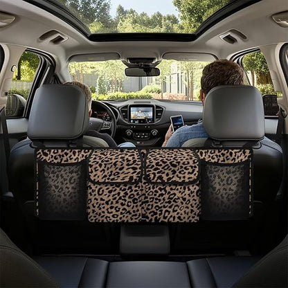 Brown Leopard Print Trunk Organizer Car Women Sturdy Car Organization Waterproof Back of Seat Car Organizer,Easy to Install