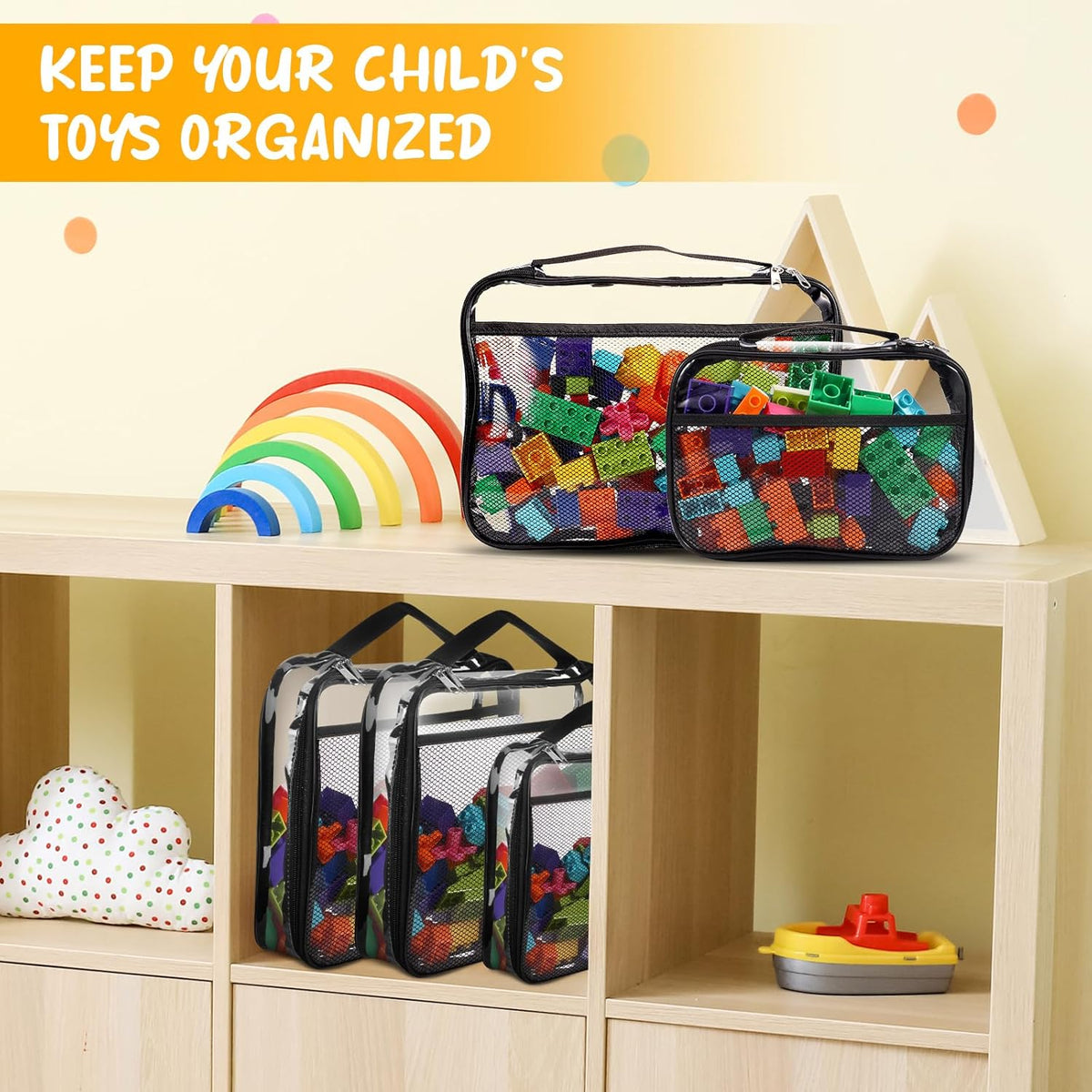 8 Packs Toy Storage Bags with Zipper, Reusable Clear PVC Board Game Storage, Travel Waterproof Organizer Bags with Portable Handle for Building Blocks, Bricks, Puzzles, Books