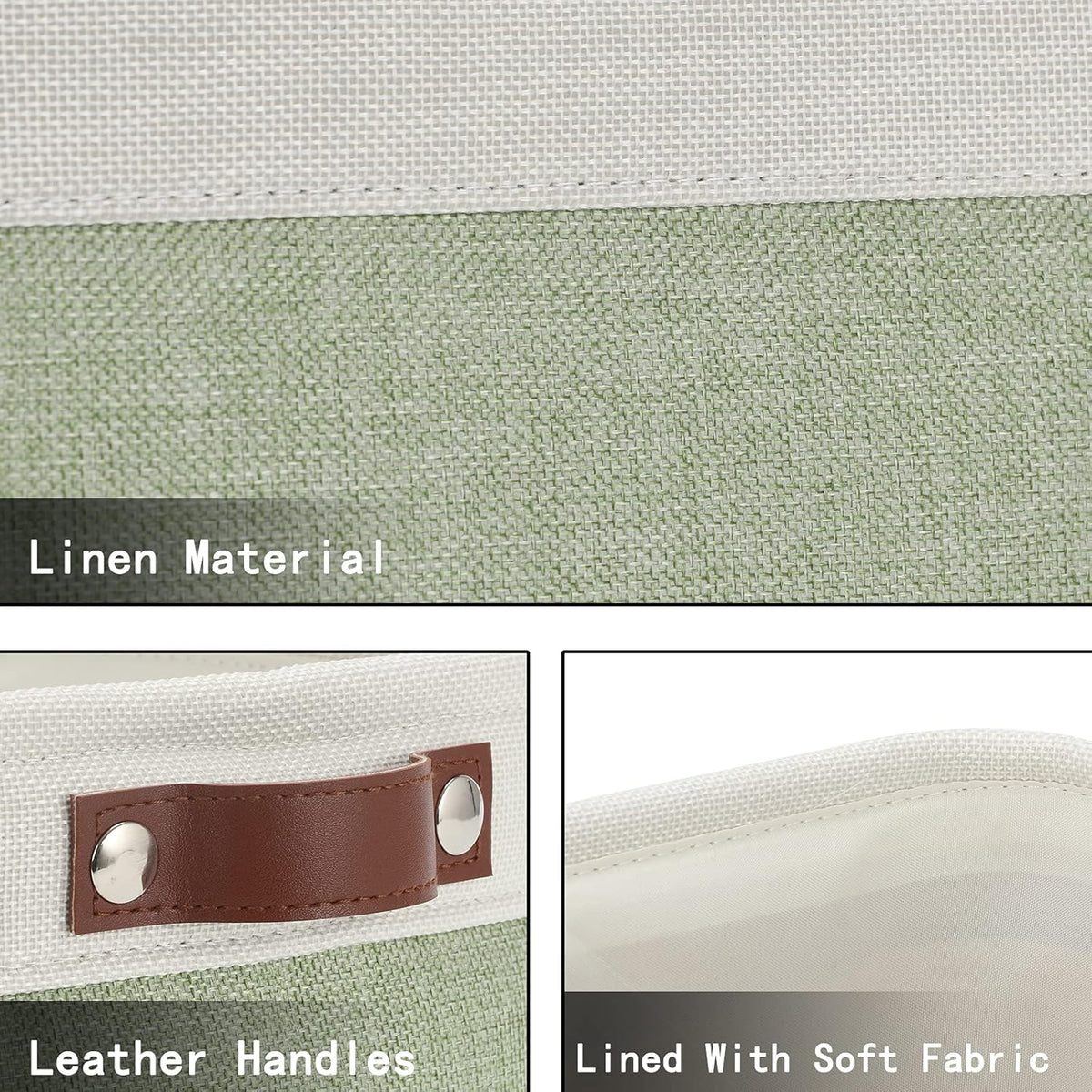 HNZIGE Collapsible Storage Baskets for Shelves(6pack) Small Fabric Bins with Handles, Linen Baskets Organizer Bins for Organizing Closet Nursery Home Shelves(White&Green, 11.8" x 7.8" x 5.1")