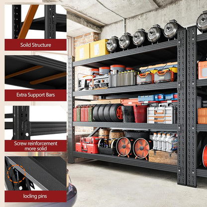 5000LBS Storage Shelves,60" W Garage Shelving Heavy Duty Metal Adjustable Garage Shelves, Shelving Units Industrial Shelving for Warehouse,60" W x 24" D x 70" H,Black
