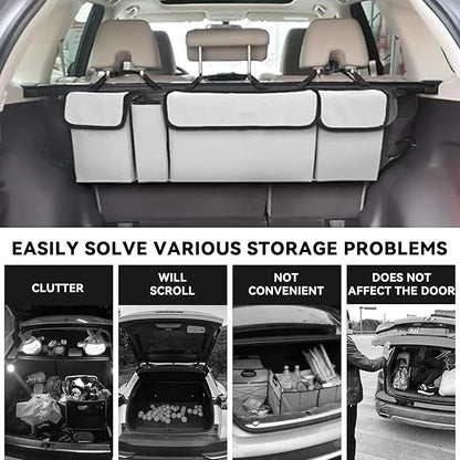 Car Trunk Organizer, Backseat Hanging Large Storage with Adjustable Straps,Waterproof PVC Collapsible Cargo Bag, Car Interior Accessories for Auto SUV MPV (White)