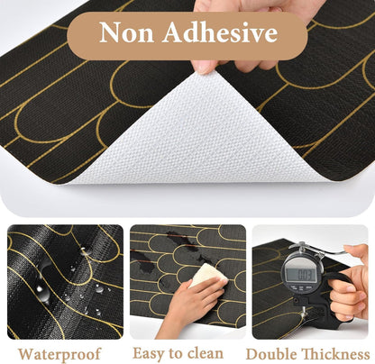 Shelf Liners for Kitchen Cabinets Drawer Liner 12in x 30FT Non Adhesive Black Gold Line Thickened Refrigerator Shelf Liner Paper Strong Easy to Clean for Tool Box with Knife and Tape Measure