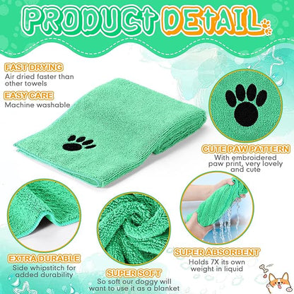 Chumia 4 Pack Dog Towels for Drying Pet Grooming Absorbent Dogs Soft Microfiber Quick Drying Winter Large Medium Small Puppy Bath Towels for Kitten Cats Pets(16 x 31 Inch,Green)