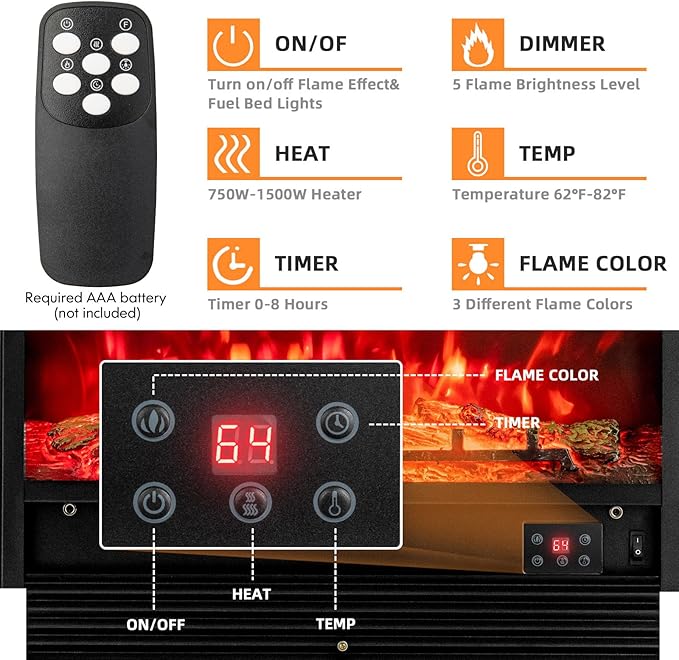 Giantex 28.5" Electric Fireplace Insert, Wall Recessed/Mounted, Freestanding