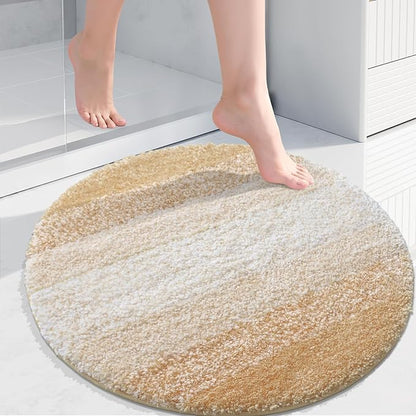 Arotive Microfiber Bathroom Rugs, Shaggy Soft and Absorbent Bath Rug, Non-Slip, Thick Plush Machine Washable Dry Bath Mats for Bathroom, Tub and Shower, 24x24, Beige, Round