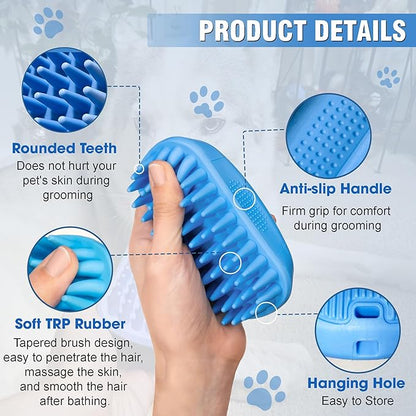 Dog Shampoo Brush & Dog Shower Brush, Upgraded Pet Grooming Bath Brush with Soft Silicone Bristles, Adjustable Handle Massage Comb for Long & Short Hair Dogs and Cats