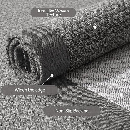 Washable Hallway Runner Rug 2x5 Jute Like Kitchen Runner Mat Rugs Non Slip, Woven Soft Entryway Farmhouse Runner Boho Floor Carpet for Indoor Laundry Hall Backdoor Bedroom Living Room, Grey