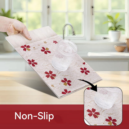 FIFTY FEET 18"x96" Non-Adhesive Shelf Liner for Kitchen Cabinets and Drawers, Washable Non-Slip PVC Cabinet Liner (Red Floral)(1 Roll)