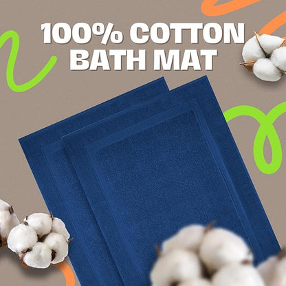 Infinitee Xclusives Premium Cotton Bath Mats for Bathroom – Pack of 2 | 34x22 Inches | Ultra Soft, Super Absorbent, Non-Slip, Machine Washable Mats (Tranquil Navy) [Not a Rug]