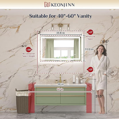Keonjinn LED Mirror for Bathroom 40" x 24", Frontlit & Backlit Bathroom Mirror